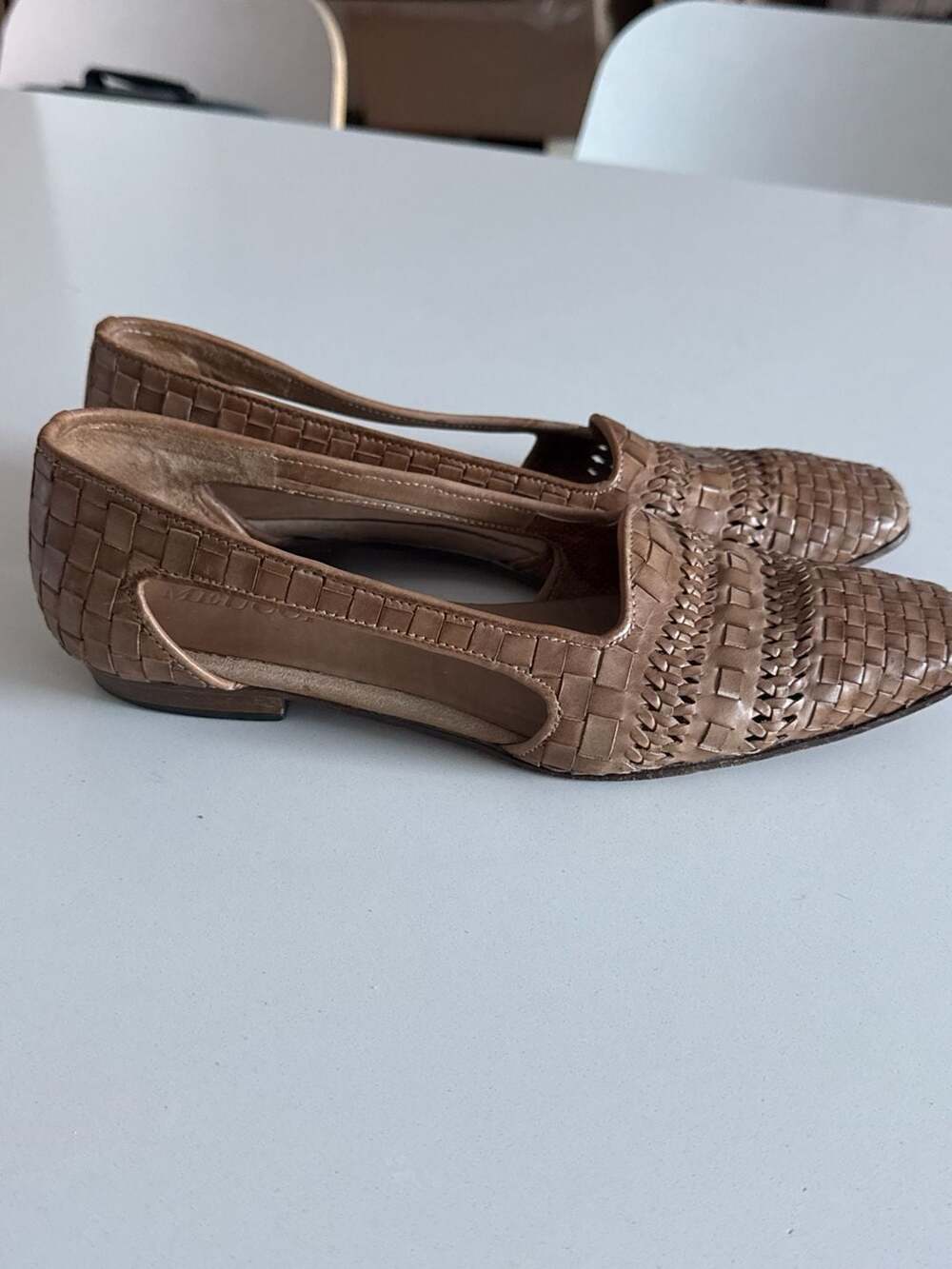 Y2K Sesto Meucci Woven Leather D'Orsay Flats Tan Size 8.5N